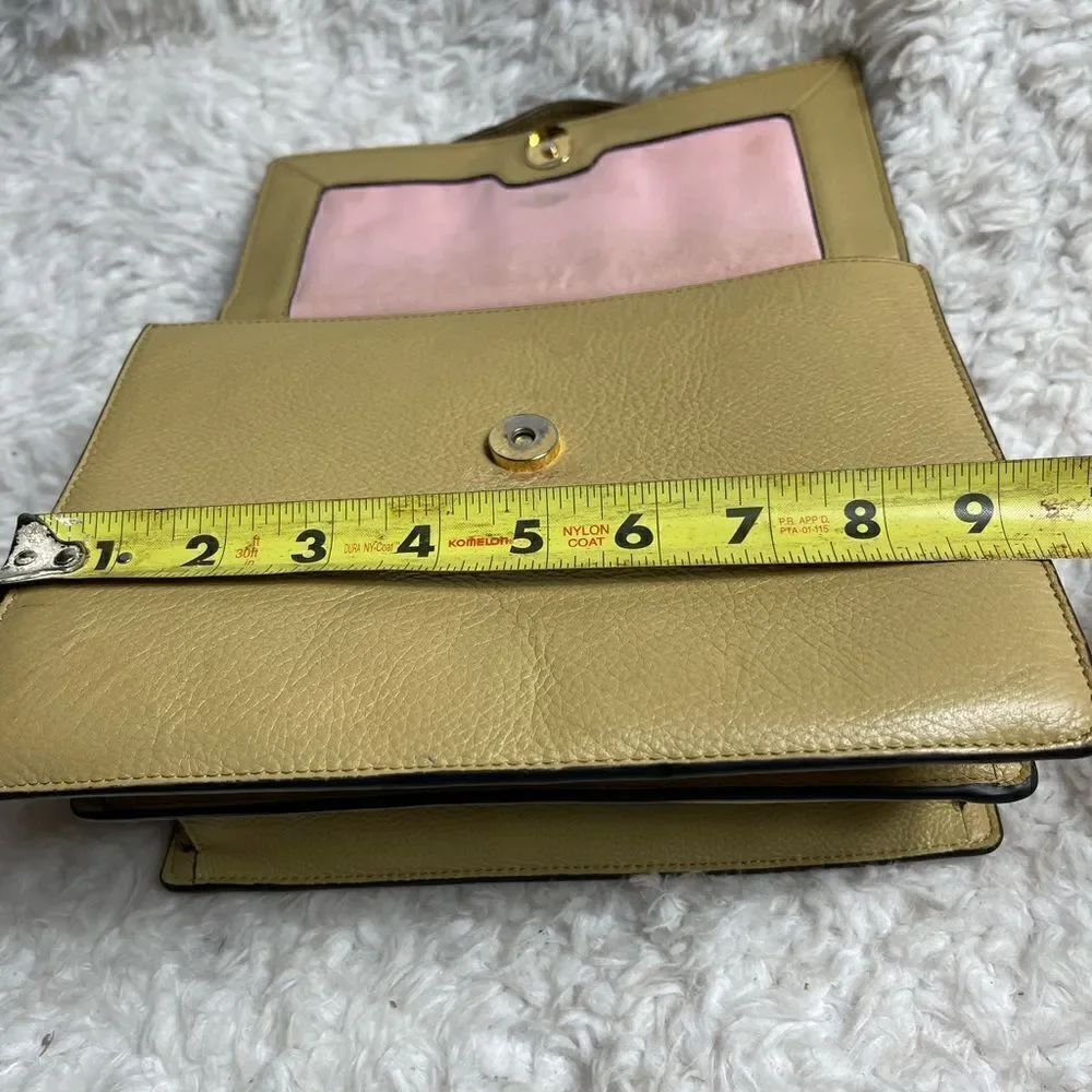 LUANA Italy  khaki leather Satchel gold & silver tone logo .